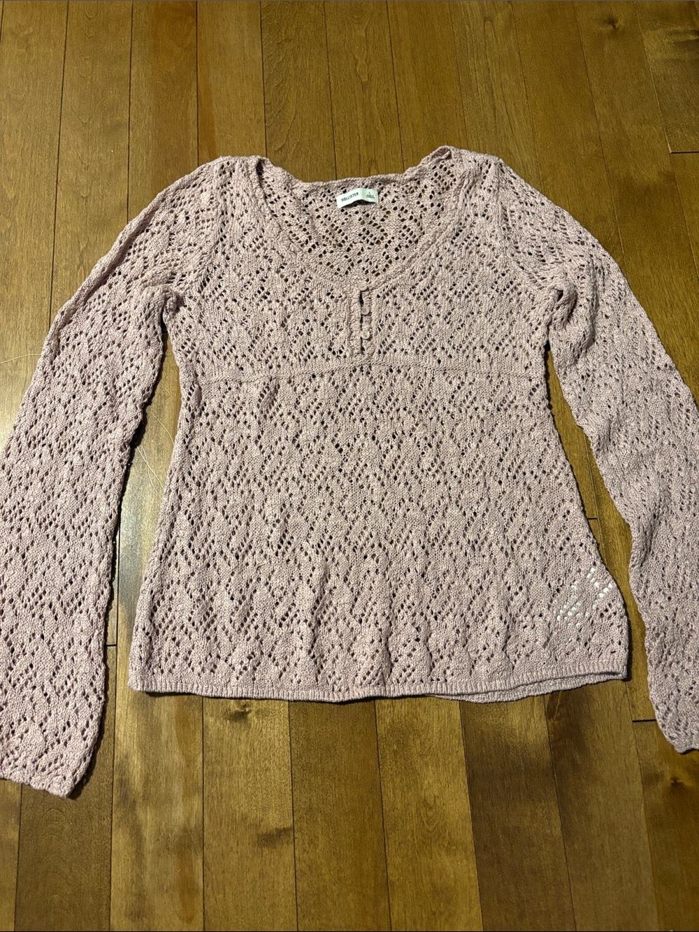 Hollister Blush Pink/ Dusty Rose Lace-Knit Babydoll Top